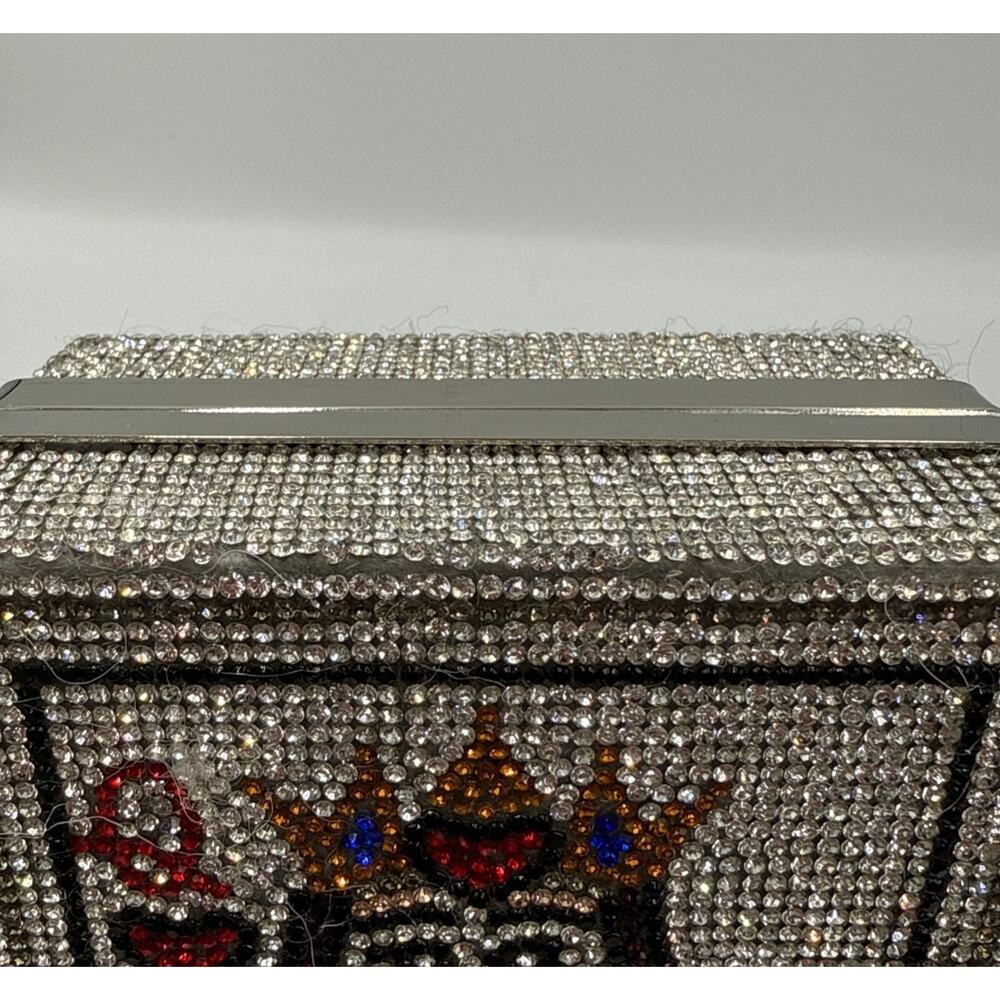 AKIRA Queeny Rhinestone Clutch Queen Of Hearts Casino Vegas Cards Flaws Read - Picture 6 of 7
